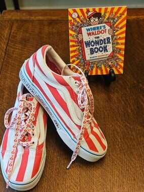 Vans + Where's Waldo Canvas Red & White Striped Sneakers. Women's Size 6.5